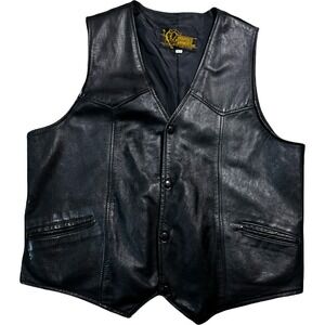 Branded Garments Leather Motorcycle Vest Mens 42 Black USA Biker Western Snap